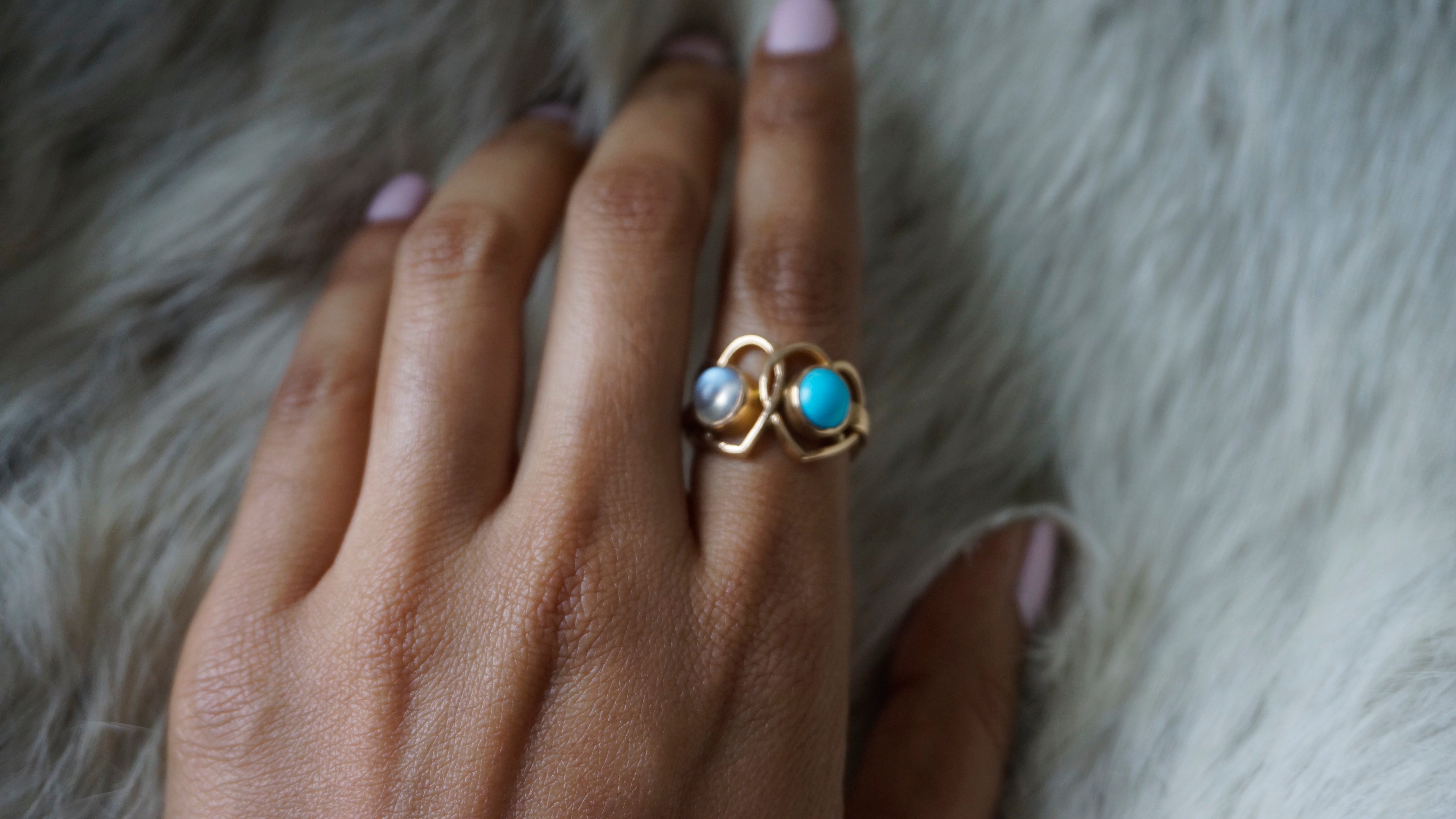 Turquoise + Moonstone Toi et Moi Ring
