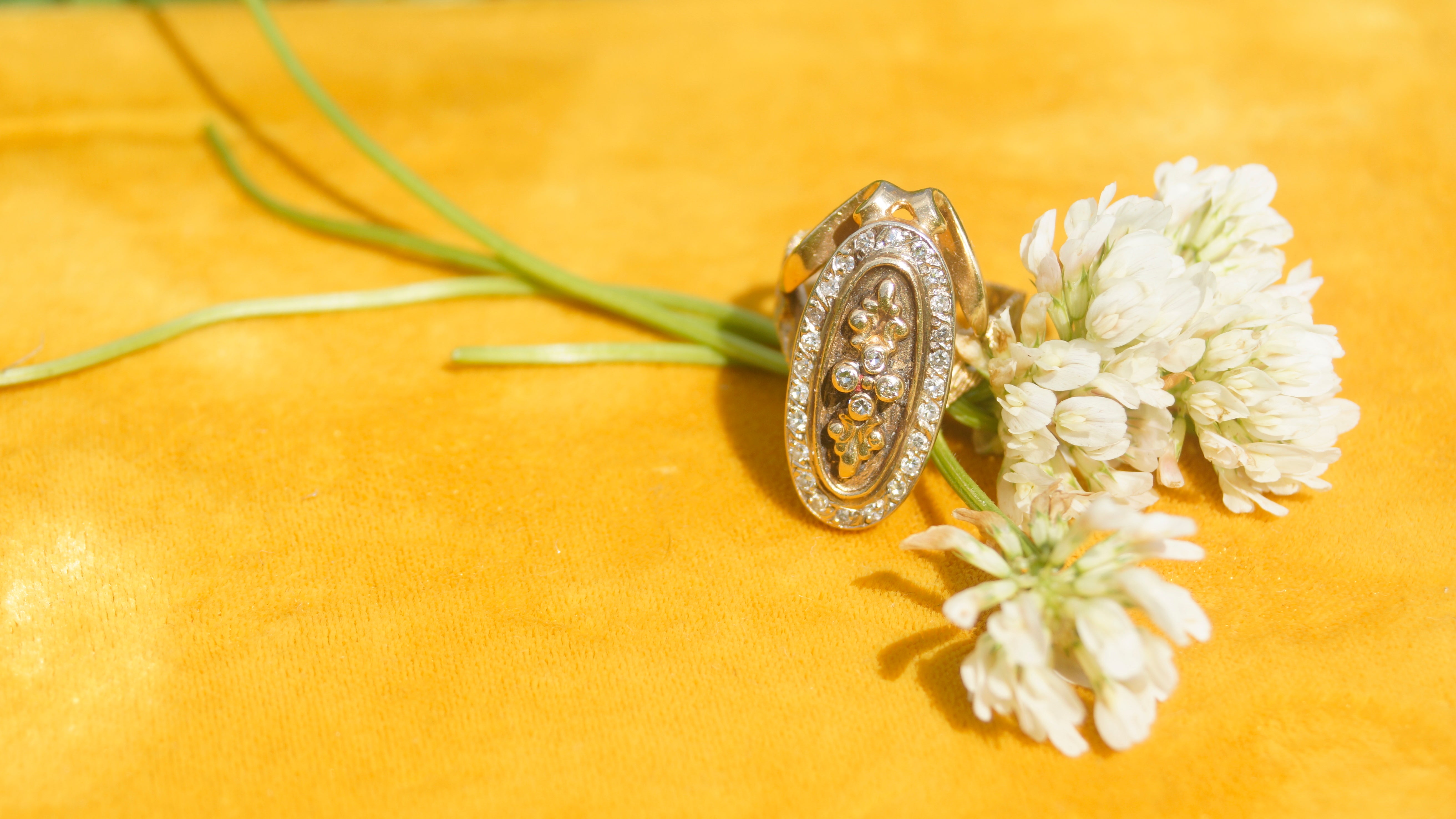 Diamond Shield Ring with Fleur de Lis
